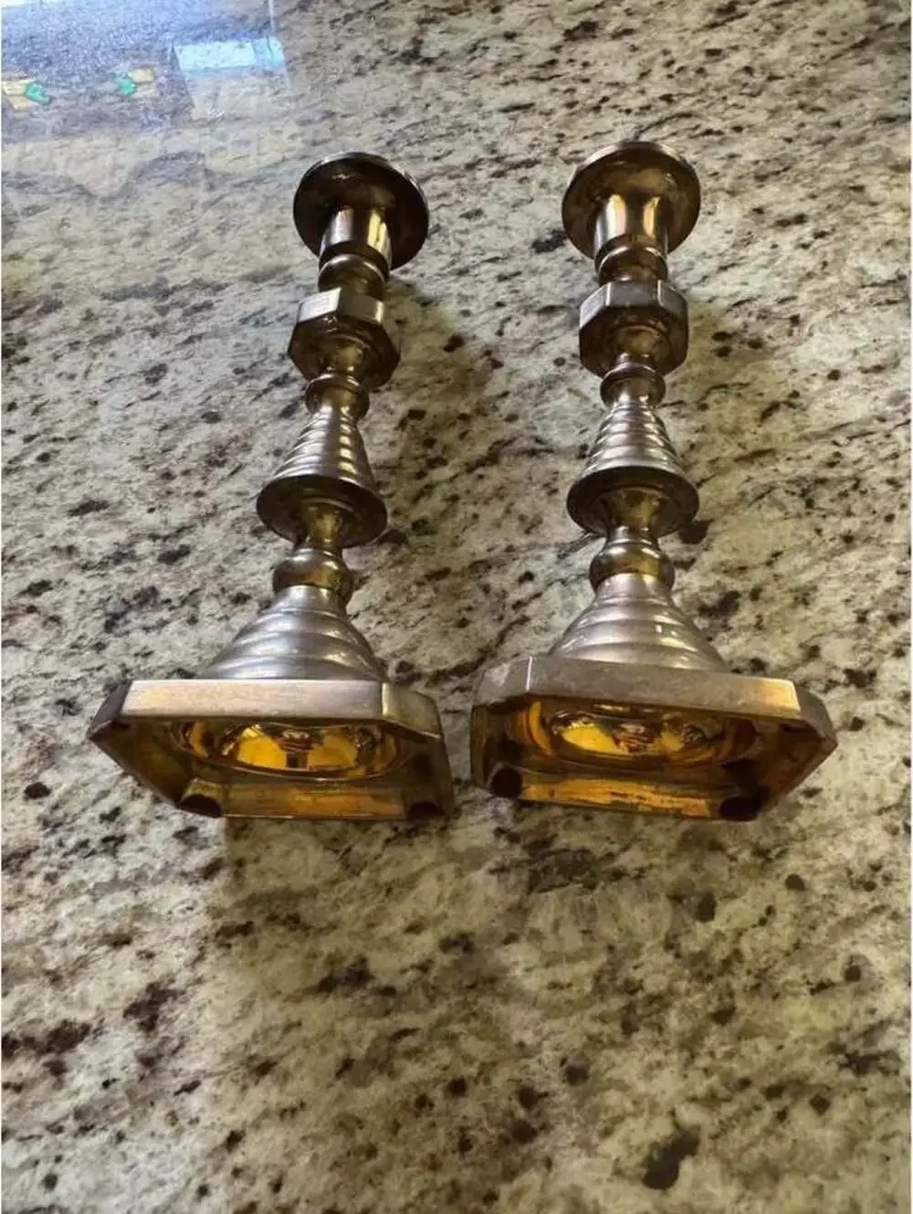 Pair of brass table candlesticks decor